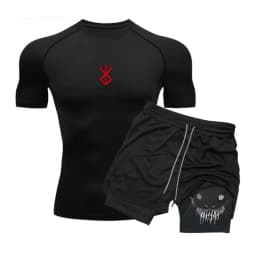 Men Compression Athletic Fitness Wear - Quick-Dry Tight Short-Sleeve Anime Double-Layer Shorts Summer Set Fitness Running Set