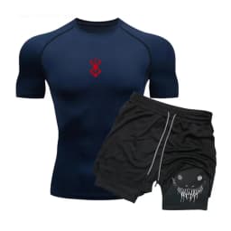 Men Compression Athletic Fitness Wear - Quick-Dry Tight Short-Sleeve Anime Double-Layer Shorts Summer Set Fitness Running Set