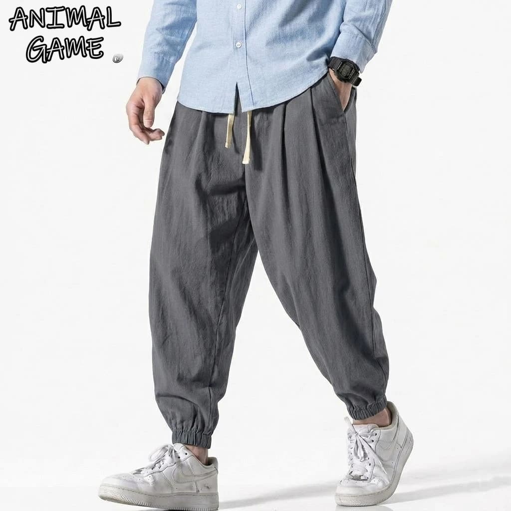 Korean Men Linen Pants Spring Loose Beach Holiday Cotton Casual Hiking Trousers Male Summer Baggy Pant Gym Man Work Streetwear