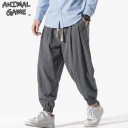 Korean Men Linen Pants Spring Loose Beach Holiday Cotton Casual Hiking Trousers Male Summer Baggy Pant Gym Man Work Streetwear