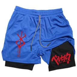 Anime Berserk 2 in 1 Compression Shorts for Men - Running, Training, Yoga Gym Workout Sportswear with Pockets