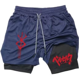 Anime Berserk 2 in 1 Compression Shorts for Men - Running, Training, Yoga Gym Workout Sportswear with Pockets