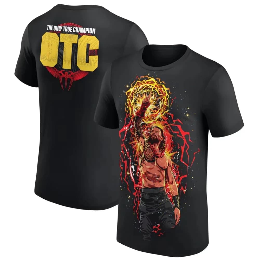2026 Men's Black Roman Reigns Aura Cartoon T-Shirt 3D Printed Outdoor Sports Quick Drying Short Sleeve Tops Trend Street Man Top