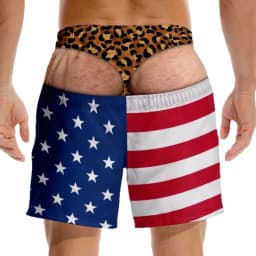 Men Funny Prank USA Flag Fake Butt Beach Shorts Novelty 3D Print Quick‑Dry Drawstring Elastic Waist Party Swim Board Trunks