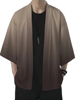 Men's Fashion Gradient Print Loose-Fit Kimono Casual Summer Beachwear,Open Front, Lightweight Polyester Kimono Style Streetwear