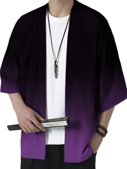Men's Fashion Gradient Print Loose-Fit Kimono Casual Summer Beachwear,Open Front, Lightweight Polyester Kimono Style Streetwear