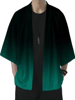 Men's Fashion Gradient Print Loose-Fit Kimono Casual Summer Beachwear,Open Front, Lightweight Polyester Kimono Style Streetwear