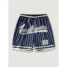 European and American men's summer Gothic letter stripe print comfortable breathable drawstring shorts outdoor casual pants
