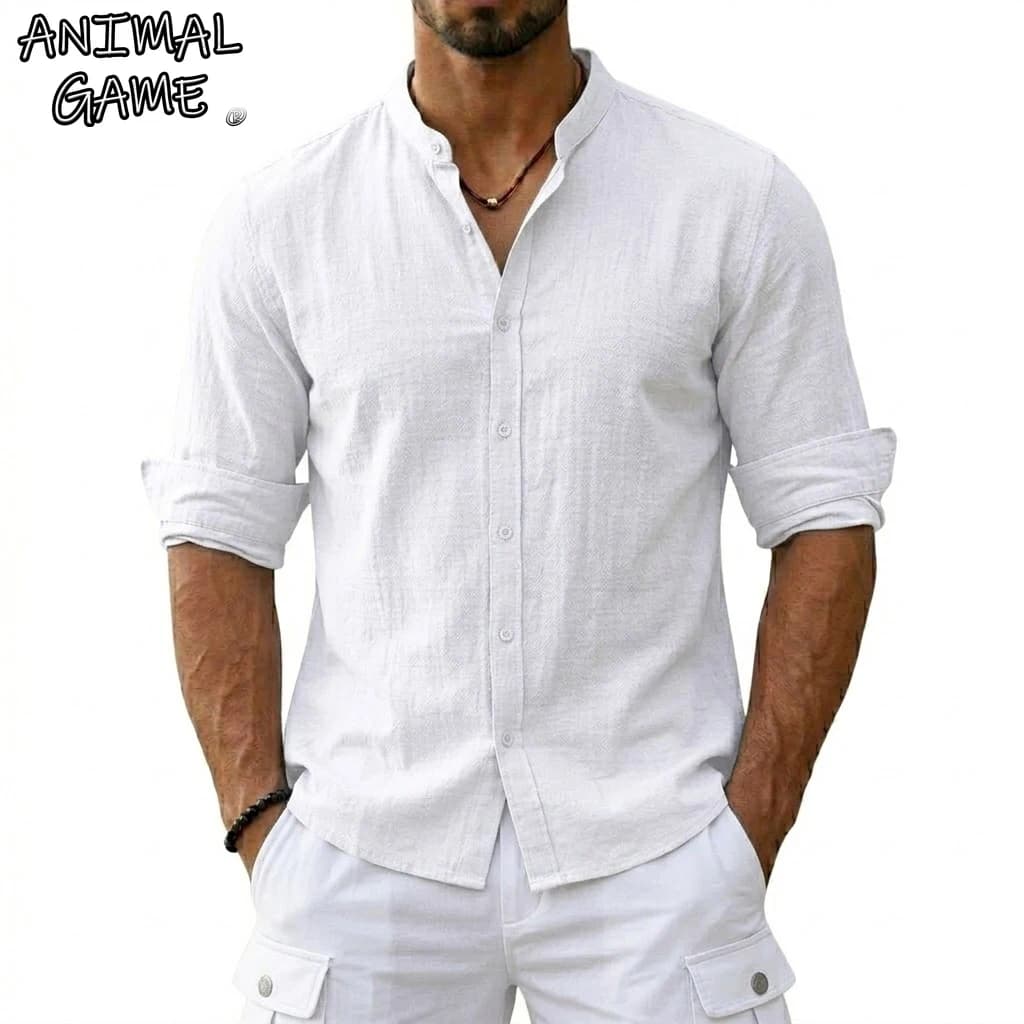 New Men's Cotton Linen Shirts for Men Casual Luxury Hawaiian Shirts Lightweight Long Sleeve Henley Beach Shirts T-Shirts for Men