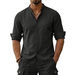 New Men's Cotton Linen Shirts for Men Casual Luxury Hawaiian Shirts Lightweight Long Sleeve Henley Beach Shirts T-Shirts for Men