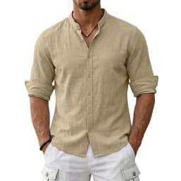 New Men's Cotton Linen Shirts for Men Casual Luxury Hawaiian Shirts Lightweight Long Sleeve Henley Beach Shirts T-Shirts for Men
