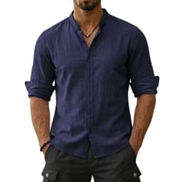 New Men's Cotton Linen Shirts for Men Casual Luxury Hawaiian Shirts Lightweight Long Sleeve Henley Beach Shirts T-Shirts for Men
