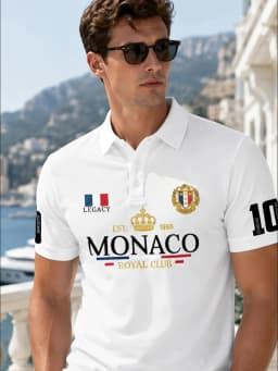 Men's Elegant Style Polo Shirt Royal Crown Print Turn Down Collar Short Sleeve Tops with Number 10 Sleeve Detail S-XXL