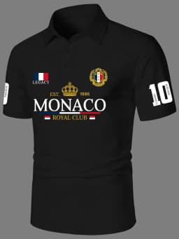 Men's Elegant Style Polo Shirt Royal Crown Print Turn Down Collar Short Sleeve Tops with Number 10 Sleeve Detail S-XXL