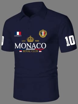 Men's Elegant Style Polo Shirt Royal Crown Print Turn Down Collar Short Sleeve Tops with Number 10 Sleeve Detail S-XXL