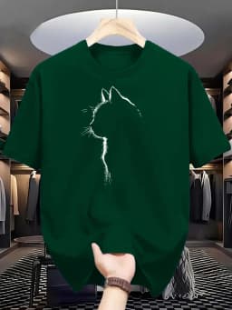Summer Men's 100% Pure Cotton Casual Sports Loose Cat Pattern Printed Comfortable Round Neck Short Sleeved T-shirt Top