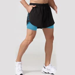 Men's Double Layer Shorts Summer Quick-drying Shorts Casual Fashion Male Clothing Beach Bottoms 2 in 1 Black Gyms Short Pant Men