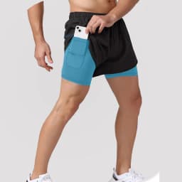Men's Double Layer Shorts Summer Quick-drying Shorts Casual Fashion Male Clothing Beach Bottoms 2 in 1 Black Gyms Short Pant Men