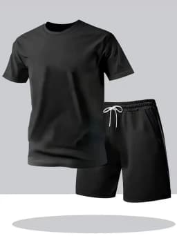 New Summer Fitness Sportswear for Men, Short-Sleeved T-Shirt and Shorts Two-Piece Set, Breathable and Quick-Drying Casual Wear.