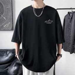 Men's Cotton T-shirt Front Back Print Half Sleeve T-shirt Men's Cotton Summer Loose Oversized Casual O-neck Male Tees