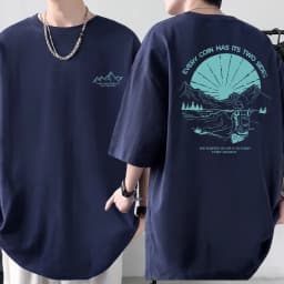 Men's Cotton T-shirt Front Back Print Half Sleeve T-shirt Men's Cotton Summer Loose Oversized Casual O-neck Male Tees