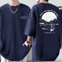 Men's Cotton T-shirt Front Back Print Half Sleeve T-shirt Men's Cotton Summer Loose Oversized Casual O-neck Male Tees