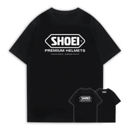 A Black Round-neck Short-sleeved T-shirt with A Classic Japanese SHOEI Motorcycle Racing Helmetthe Same Style As Marquis Summer