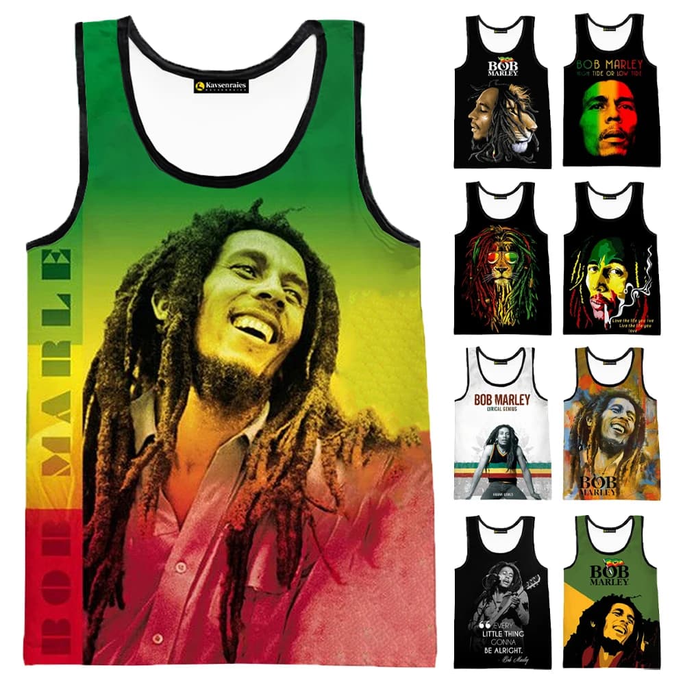 2023 New Fashion Bob Marley Tank Tops 3D Printed Graphic Polyester Sleeveless Shirts Men Hip Hop Harajuku Streetwear T-shirt
