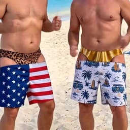 Men's Novel 3D Fake Hip Printed Swimming Pants with Fun Mischief Design Drawstring Summer Beach Surfboard Swimming Shorts