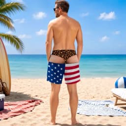 Men's Novel 3D Fake Hip Printed Swimming Pants with Fun Mischief Design Drawstring Summer Beach Surfboard Swimming Shorts
