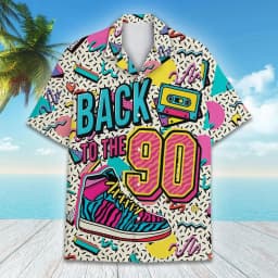 Back To The 90s Hawaiian Shirt Men Women Youth, Retro Neon 80s Cassette Sneaker Aloha Shirt Vintage Party Shirt Button Up