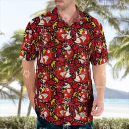 Retro American Cartoon Carp King All Print Hawaiian Shirt with A Youthful Feel, Breathable and Versatile Short Sleeves