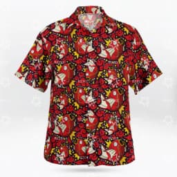 Retro American Cartoon Carp King All Print Hawaiian Shirt with A Youthful Feel, Breathable and Versatile Short Sleeves