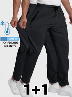 Pants Thin Quick-Dry Flat Men's Summer Nylon Ice Silk Long Feet Stretch Breathable Large Size Casual Baggy Clothes Large Size