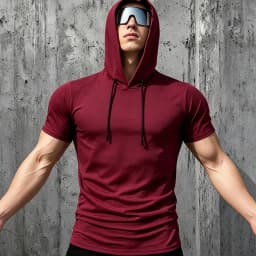 Men Short Sleeve Hooded T-Shirt Breathable Quick Dry Anti-Pilling Drawstring Hood Casual Slim Fit Streetwear Sports Pullover