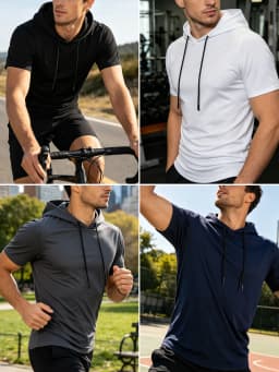 Men Short Sleeve Hooded T-Shirt Breathable Quick Dry Anti-Pilling Drawstring Hood Casual Slim Fit Streetwear Sports Pullover