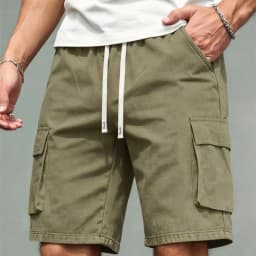 Summer Loose Multi Pocket Cargo Shorts Men Elastic Drawstring Waist Knee Length Shorts Daily Outdoor Casual Work Short Pants