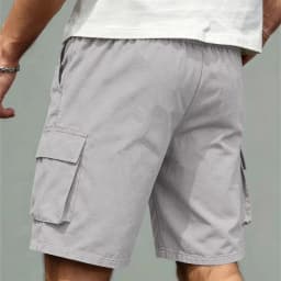 Summer Loose Multi Pocket Cargo Shorts Men Elastic Drawstring Waist Knee Length Shorts Daily Outdoor Casual Work Short Pants