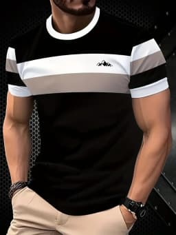 Summer classic men's T-shirt: Outdoor round-neck short-sleeved top with striped print, loose street men's T-shirt with additiona