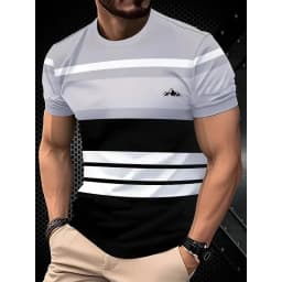 Summer classic men's T-shirt: Outdoor round-neck short-sleeved top with striped print, loose street men's T-shirt with additiona