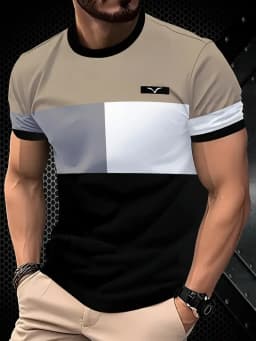 Summer classic men's T-shirt: Outdoor round-neck short-sleeved top with striped print, loose street men's T-shirt with additiona
