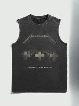 2026 Summer Vintage Washed Rock Print Tank Top Men Women Loose Sleeveless T-Shirt Hip Hop Casual Gym Fitness Couple Vest