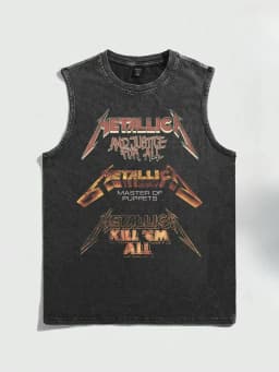 2026 Summer Vintage Washed Rock Print Tank Top Men Women Loose Sleeveless T-Shirt Hip Hop Casual Gym Fitness Couple Vest