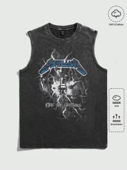 2026 Summer Vintage Washed Rock Print Tank Top Men Women Loose Sleeveless T-Shirt Hip Hop Casual Gym Fitness Couple Vest