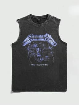 2026 Summer Vintage Washed Rock Print Tank Top Men Women Loose Sleeveless T-Shirt Hip Hop Casual Gym Fitness Couple Vest