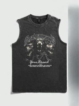 2026 Summer Vintage Washed Rock Print Tank Top Men Women Loose Sleeveless T-Shirt Hip Hop Casual Gym Fitness Couple Vest