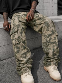 Men's Print Flare Casual Camouflage Print Cargo Sweatpants, Going Out Long Street Wear Pants, Men's Casual Camouflage Print Carg