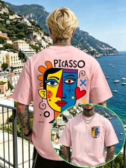 Unisex 100% Cotton Picasso Art Retro T-Shirt with Abstract Cubist Face Pattern Modern Art Casual Summer Crew Neck Streetwear