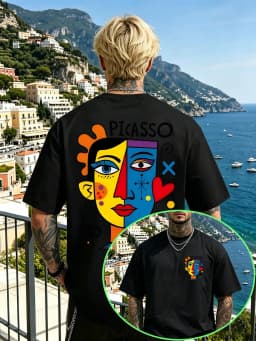 Unisex 100% Cotton Picasso Art Retro T-Shirt with Abstract Cubist Face Pattern Modern Art Casual Summer Crew Neck Streetwear