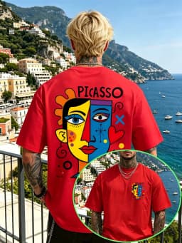 Unisex 100% Cotton Picasso Art Retro T-Shirt with Abstract Cubist Face Pattern Modern Art Casual Summer Crew Neck Streetwear